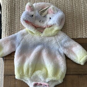 Baby Unicorn Fuzzy Hooded Halloween Onesie - Pastel Multicolor
